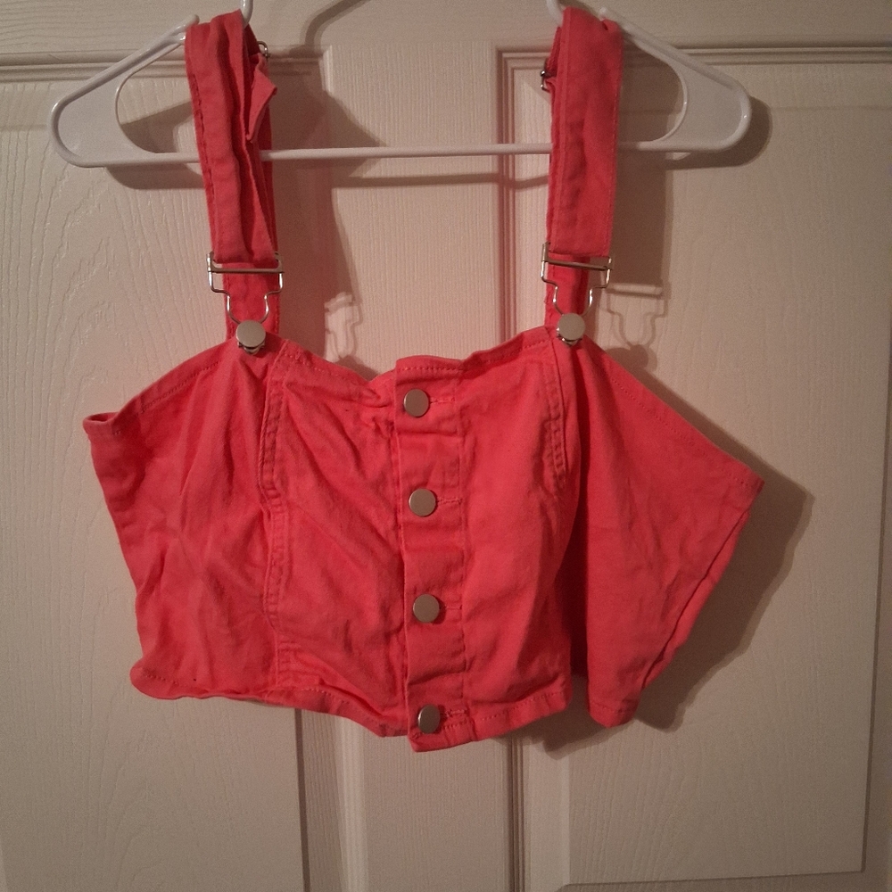 SHEIN Hot Pink Button-Up Crop Top